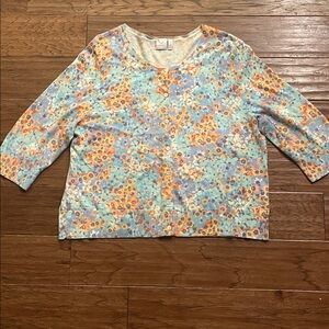 J. Jill Floral 3/4 Length Sleeve Button Down Sweater Size XL